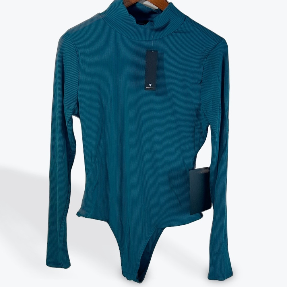 NWT Teal Long Sleeve Ribbed Turtleneck Bodysuit Large